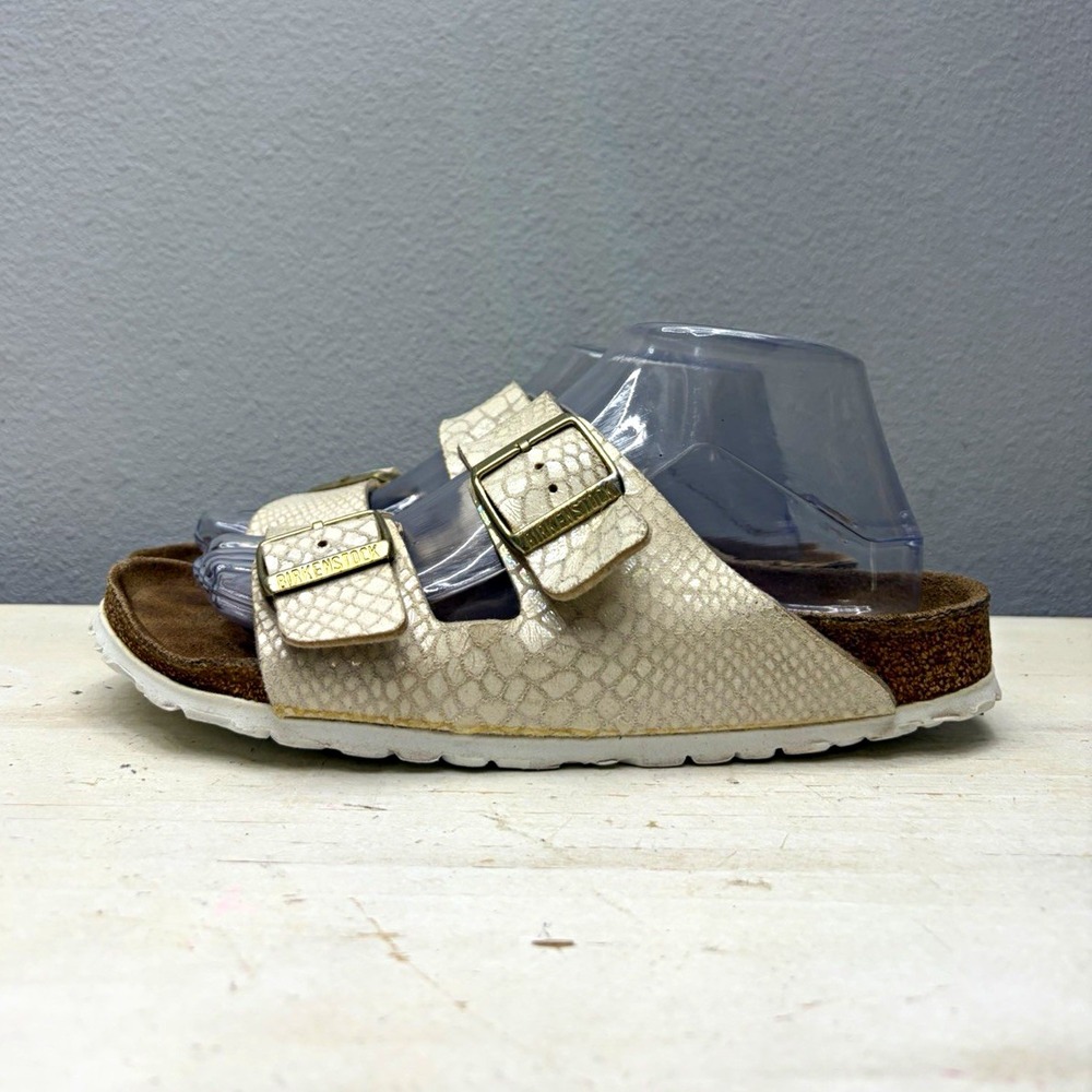 Birkenstock Cream Color Leather Shiny Snake Arizona Sandals Size 39